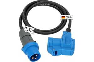 Brennenstuhl Camping CEE-adapterkabel med CEE-kontakt och vinklad koppling inkl. skyddsjordad kombinationsuttag (1,5m kabel i
