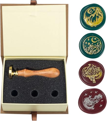 Ouligay Wax-zegelstempelset, 10 stuks, klassieke zegelstempelset met houten handvat, zegelwax-stempelset, wasstempel, waxzegelstempelset voor cadeau, uitnodigingen, enveloppen, brieven
