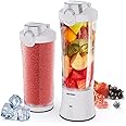 Portable Blender, Personal Blender for Shakes and Smoothies USB Rechargeable 600ml Mini Blender with 6 Blades and To Go Cup for Sports Travel Gym (White)