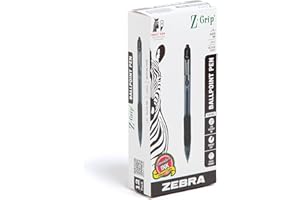 Zebra Pen Z-Grip Retractable Ballpoint Pen, Medium Point, 1.0 mm, Black Ink, Pack of 12 (Packaging may vary)
