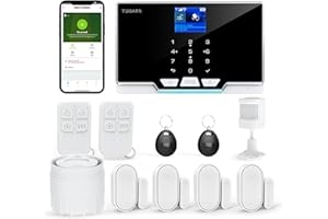 TUGARD Alarme de sécurité avec Alerte par Application de téléphone, écran TFT coloré de 4,6 cm, kit de 12 pièces, capteur de Moniteur, télécommandes, Fonctionne avec Alexa et Assistant pour Maison,