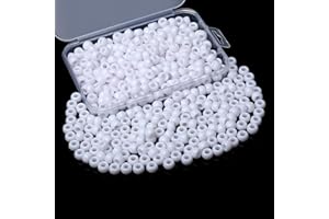 Sahoottie Weiße Pony Beads 9mm Weiße Perlen Großes Loch Kandi Beads Haarperlen für Zöpfe Ponyperlen zum Auffädeln Perlen für Armbänder Halskette Basteln 500 Stück