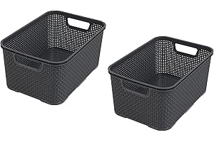 BRANQ HOME ESSENTIAL BranQ - Home essential Korb in Rattan Design 2er Set Grösse L 19l, Anthrazit, 2, 5901098046206