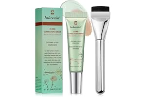 HENJUNU CC Red Correct Crema +Pennello Fondotinta, Crema CC Colorata Anti-Rossore, CC Cream con Centella Asiatica, SPF 25, Copertura Naturale, Impermeabile e di Lunga Durata, Crea un Aspetto Naturale