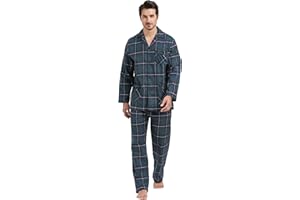 Amaxer Męskie 100% bawełniane flanelowe zestawy piżam z długimi rękawami piżamy dla mężczyzn z kieszeniami i guzikami