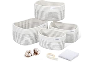 LA BONHEUR Aufbewahrungskorb Korb Baumwollseil Geflochten 4er,Körbe Aufbewahrung Bad Wickeltisch Organizer Flechtkorb Baby Erstausstattung Neugeborene Wickeltisch (Geschenkverpackung Star Gaze Band）