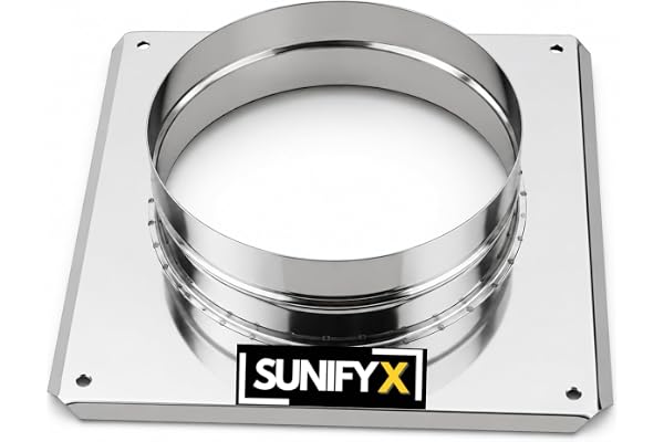 SUNIFY Basplatta i rostfritt stål för kaminfäste och skorsten, skorstensplatta, skorstensplatta lämplig för skorstenshuva (DN 150–300 mm) (25 x 25 x 180 mm)