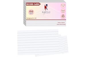 KASTLO Index White Blank Flash Cards for Revision 150 pcs (7.5x12.5cm) - Two-Sided Lined Paper Revision Flash Cards White, Plain Small Notepad Cue Record Cards, Study Essentials - Note Cards for Home Office