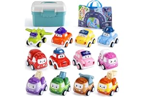LULULIA Toys for 1 Year Old Boys Gifts, 12 Pcs Pull Back Cars Toddler Toy Cars for 1 2 Year Olds, 1st Birthday Gifts for Boys Girls, Christmas Baby Gifts Boy Toys Age 1