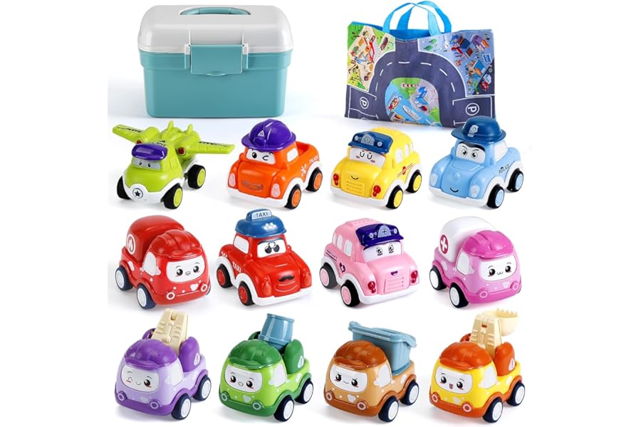 LULULIA Toys for 1 Year Old Boys Gifts, 12 Pcs Pull Back Cars Toddler Toy Cars for 1 2 Year Olds, 1st Birthday Gifts for Boys Girls, Christmas Baby Gifts Boy Toys Age 1