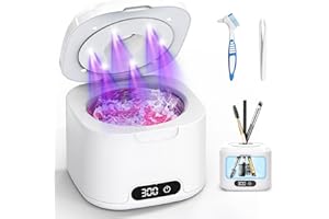 Robofun Ultrasonic Cleaner 50,000 Hz with 6 UV Light & 4 Modes, 340 ml Ultrasonic Cleaner for Dentures, Retainers, Aligners, Prostheses, Toothbrush Head, Jewellery