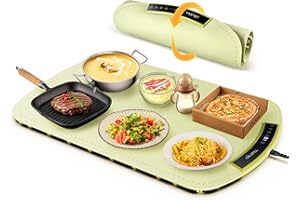 COLDFILL Chauffe Plat Electrique - pour Réchauffer Les Aliments, Tapis de Table Anti-brûlure de 15 mm, Chauffe Plat pour Aliments avec Sécurité Enfant, 40°C to 110°C Réglables pour Les Fêtes