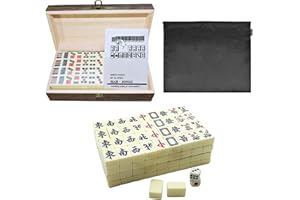 FEICHANGHAO Mini Mahjong Set, Traditionelles Chinesisches Mah Jong für Reise, 144 Majong Spielsteine mit edler Holzschatulle, Reise Mahjong Spielset Beige, komplettes Majong-Spiel-Set für Versammlungen, Tischspie