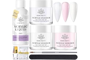 BORN PRETTY Acrylic Nail Kit - Powder & Liquid Set, Pink, White, Clear Acrylic Powder with Nail Liquid Monomer for Quick Gel Extensions