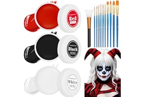 BYHSOEP 150g Pittura Viso Nero Bianco Rosso Con 11 Spazzola,Halloween Clown Zombie Trucco SFX Trucco per Effetti Speciali in Bianco Nero Per Bambini e Adulti,Resistente All'Acqua
