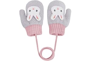 JINTN Moufles pour Enfant Fille Garçon 1-3 Ans Gants Chauds Tricotés avec Cordon Gants Motif de Lapin Mignon Gants d'hiver Epais en Doublure de Polaire Doux pour Ski Snowbord Cadeaux de Noël