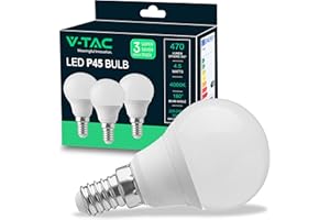 V-TAC 3x Ampoule LED culot E14 4,5W (équivalent 40W) P45-470 Lumen - 4000K Blanc Neutre - Ouverture du faisceau lumineux 180° - Efficacité Maximale et Économie d'Énergie - (Lot de 3)