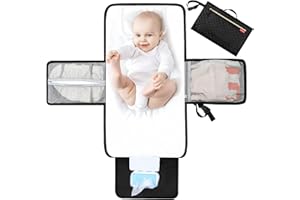 Lekebaby Wickelunterlage Wickelunterlage Tragbare Wickelunterlage Baby Reise Wickelunterlage mit Wischtasche, Schwarz Gestickt