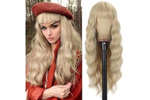 Pelucas rubia larga mujer con flequillo pelo natural largo ondulada, YEESHEDO peluca de pelo rubio largo suelto y rizada, wavy blonde wig para mujeres y niñas 28 "