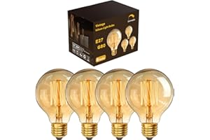 YUNRRD Vintage Edison Light Bulbs,E27 Dimmable Screw Edison Bulbs,Incandescent Light Bulb,Retro Filament Lamp Warm White Bulb 40w G80 220V,4 Packs