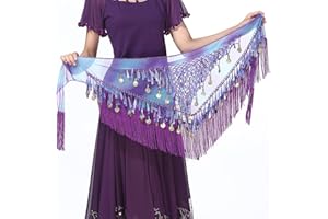 SITAKEGS Sciarpe di Danza del Ventre, Ragazze Donne Forma d'onda Gonne Wrap con Paillettes, Viola Chiffon Tassel Gonna Cintura Costume per Festival Club Estate Beach Dance
