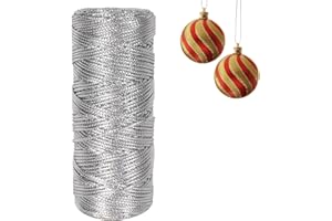 COLEXY 100m Cordón Metálico, Cordón Plateado Manualidades, 1.5mm Hilo Plateado para Crochet, Hilo Plateado, Cuerda De Hilo, para Embalaje De Regalo, Manualidades, Decoración, Bricolaje Joyas