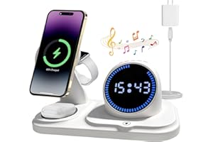 6 en 1 Cargador inalámbrico para iPhone con Altavoz Bluetooth, estación de Carga rápida para iPhone 17/16/15/14/13/12/11/Pro/Max/Plus, para Apple Watch y AirPods