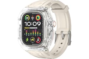 Delidigi Rugged Durchsichtige Schutzhülle mit TPU Armband Kompatibel mit Apple Watch Ultra 3/2/1 49mm Ersatzarmband für Männer Frauen Starlight