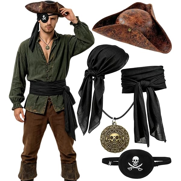 FiveMileBro Ensemble d'Accessoires de Costume de Pirate, Ensemble de Déguisement de Pirate Médiéval avec Ceinture, Bandana, pour Fête Halloween, Carnival Adulte Enfant (rouge foncé FiveMileBro Ensemble d'Accessoires de Costume de Pirate, Ensemble de Déguisement de Pirate Médiéval avec Ceinture, Bandana, pour Fête Halloween, Carnival Adulte Enfant (rouge foncé