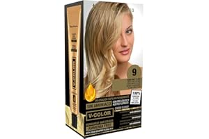 Thader Th Pharma V-Color Kit de Tinte permanente Sin Amoniaco con Oro Líquido 100% Cobertura de canas, 120 ml (No. 9 Rubio muy claro)