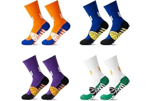 ARERWA Kinder Basketball Socken - 4 Paar Crew Sportsocken Kinder Jathletische Baumwoll Socken für Fußball Rugby Tennis 6-16 Jahre Jungen Mädchen