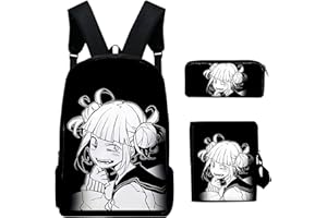 Zhongkaihua My Hero Academia School Backpack Set for Teens Bookbag Travel Daypack - Boys Grils 3 Pieces Backpack Set - Anime Toga Himiko Laptop Backpack Shoulder Bag with Pencil Bag