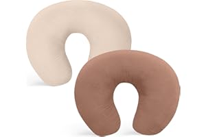 Winmany 2 Pack Muslin Nursing Pillow Covers Soft Cotton Newborn Breastfeeding Pillow Cover Baby Removable Feeding Pillow Slipcover for Boys Girls (Light Brown + Beige)