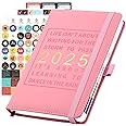 2025 Daily Planner, 12 Month Academic Diary Planner from Jan 2025 to Dec 2025, PU Cover 2025 Notebook Planner with Stickers, Agenda & Daily Calendar Journal Personal Daily Organizer, 14x20cm, Pink