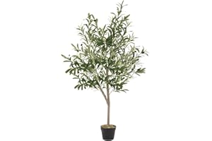 ML DESIGN MODERN LIVING ML-Design Olivo Artificial 150 cm Decorativo, Planta Falsa Grande con Tronco de Madera Natural, Hojas de Tela y Frutos de Plástico de Interior/Exterior, Árbol Ornamental Realista para Salón Oficina