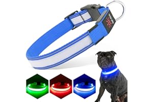 PZRLit Light Up Dog Collar Light Rechargeable, Fully Adjustable LED Dog Collar Waterproof, 3 Flashing Modes Glow Dark Dog Collars for Night Walking for Medium Large Dogs