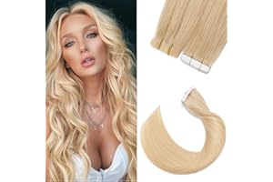 ‎SILK-CO Silk-co Tape in Extensions Echthaar 20stk, leicht Version Tape Extensions Echthaar, Remy Haarextensions Tape in Haarverlängerung Kleber Skin Weft 20g 24# Blond 30cm