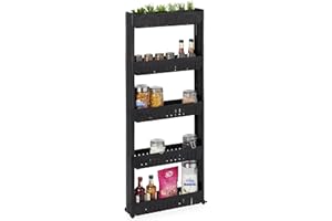 Relaxdays Mobile Salvaspazio, 5 Ripiani, Scaffale Stretto per Bagno & Cucina, Carrello Portaoggetti in Plastica, Nero
