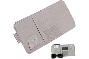 HETING-YQ Auto Sonnenblende Organizer, Tasche Sun Visor Organizer PU Leder, Auto Zubehör Aufbewahrungstasche für CD, Mobiltelefone, Karten, Sonnenbrillen, Grau