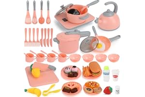 ZYZYZK Kids Cooking Toy, Kids Kitchen Cookware Toy with Pots and Pans Pretend Play Kitchen Accessories Set Kitchen Utensils toy set Educational Gift for Kids Boys Girls 3+ (Pink)