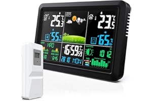 Snorthy Weather Station with Wireless Outdoor Indoor Sensor, Radio Controlled Clock, Indoor Outdoor Temperature Thermometer, Moon Phase, Weather Forecast, Barometer, Humidity Monitor for Home Garden