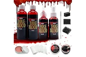 Pardofelis Sangue Finto Halloween Kit, Sangue Finto Lavabile Fake Blood Spray Liquido Sangue Finto Denso Cera Cicatrice Bende Spatola Spugna per Cicatrici da Vampiro di Halloween