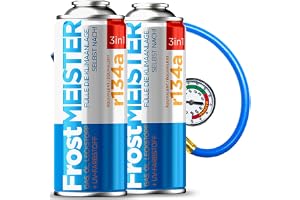 FrostMEISTER 3-i-1 – Billuftkonditionering påfyllningsset för R134a (1995–2016) – 2 x 400 ml burk och slang med manometer – e