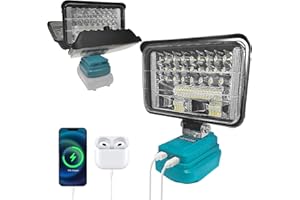‎L1NXIXI Akku Lampe für Makita 18V Akku, 60W 5400LM Led Arbeitsleuchte, Akku Led Strahler mit 2 USB für Baustelle, Camping, Autoreparaturen (Ohne Akku)