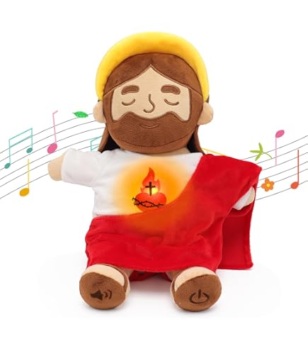Peluche Jésus Respirante – Poupée Apaisante 40 Cm – Musique Et Lumières – Dès 0-3 Ans – Cadeau De Noël, Réconfort Et Anxiété
