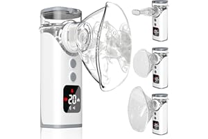 ‎SWETFELA Inhalationsgerät für Erwachsene Kinder,Swetfela Inhalator mit LED-Bildschirm,Selbstreinigungsmodus,Tragbar,3 Zeitgesteuerte Sprühmodi,mit 2 Masken und Mundstück, USB Aufladbar Inhaliergerät-Weiß