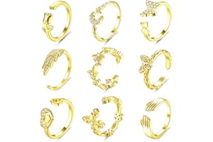 MILACOLATO 9PCS Toe Rings for Women Summer Beach Open Toe Ring With Butterfly Rose Flower Adjustable Teo Rings Leaf Adjustable Toe Rings Adjustable Ring Set for Women