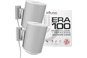 Sound Bass ERA100 Uchwyt Ścienny z Pochyleniem i Obrotem, Biały, Zestaw Podwójny (2 szt.), Kompatybilny z Sonos ERA 100, Łatwa Instalacja, Zawiera Zestaw Montażowy, Podwójny, Para
