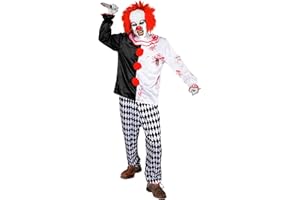 I LOVE FANCY DRESS Adults Halloween Scary Clown Costume - Black & White Clown Tunic, Harlequinn Print Trousers - Horror Fancy Dress For Halloween