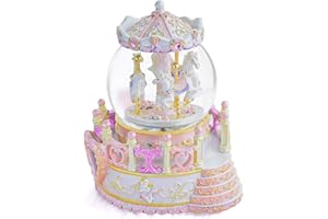 MS. WENNY Carousel Snow Globe Music Box, Personalised Photo Frame,Mother Day Birthday Gift for Wife Girlfriend Daughter Mum Music Box With Lights Play Castle in the Sky